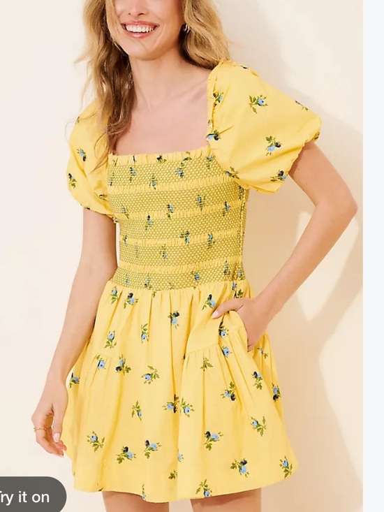 By Anthropologie Dresses & Skirts - By Anthropologie Puff-Sleeve Square-Neck Smocked Mini Dress Sz L